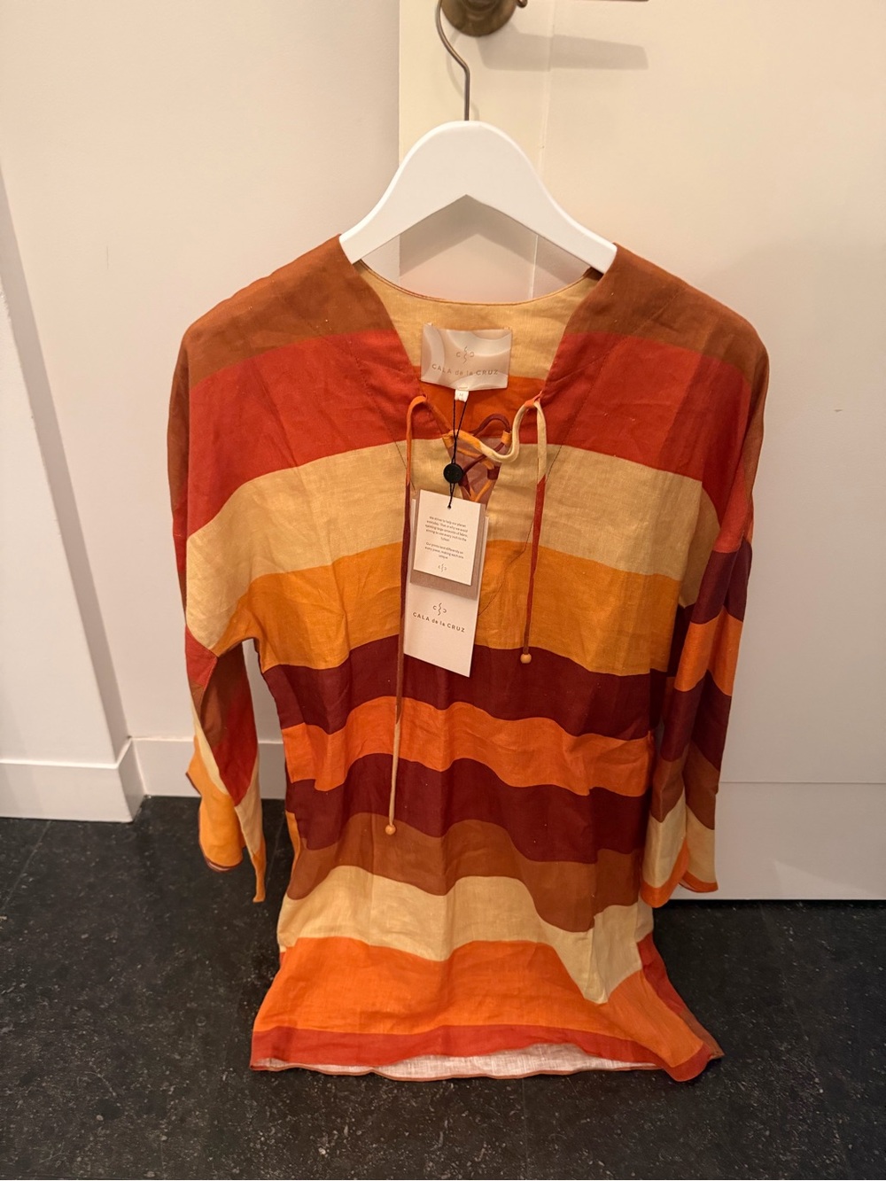 Cala de la Cruz Multistripe Linen Tunic in Rust, Gold, Cream